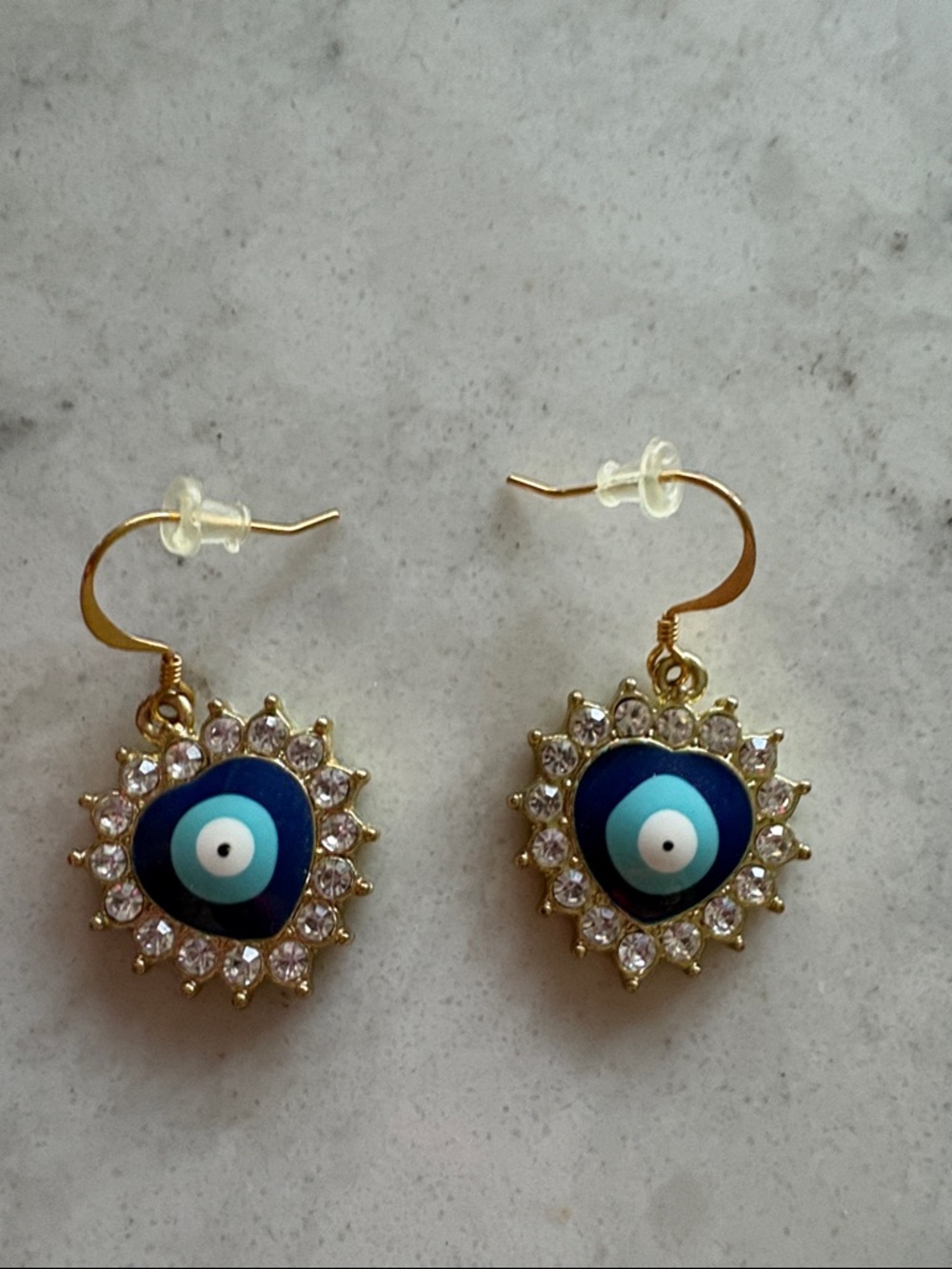 Gold-Tone Blue Evil Eye Heart Drop Earrings